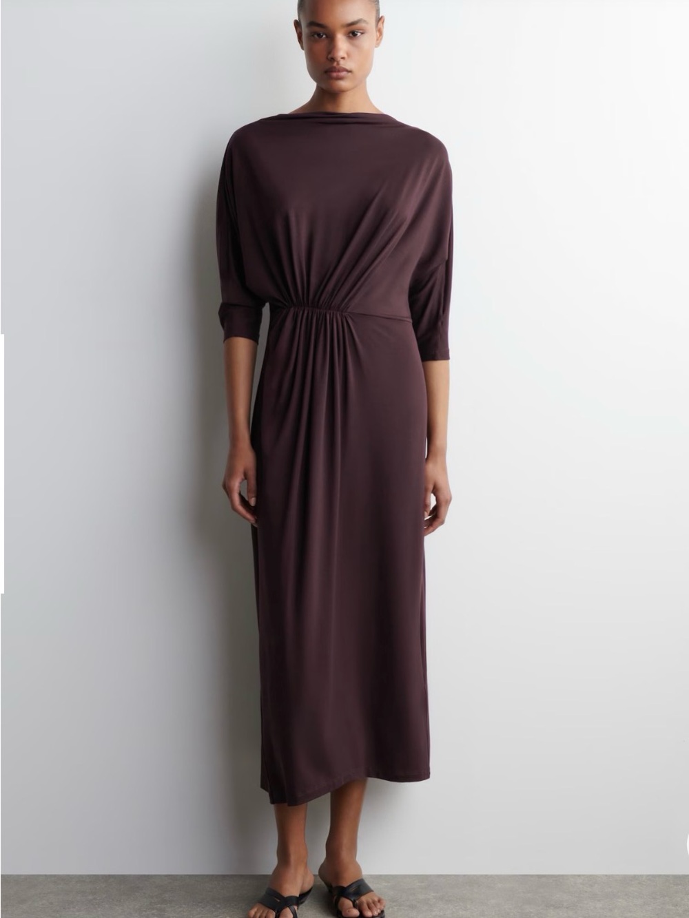 COS Burgundy Gathered-Waist Maxi Dress, Large, NWT